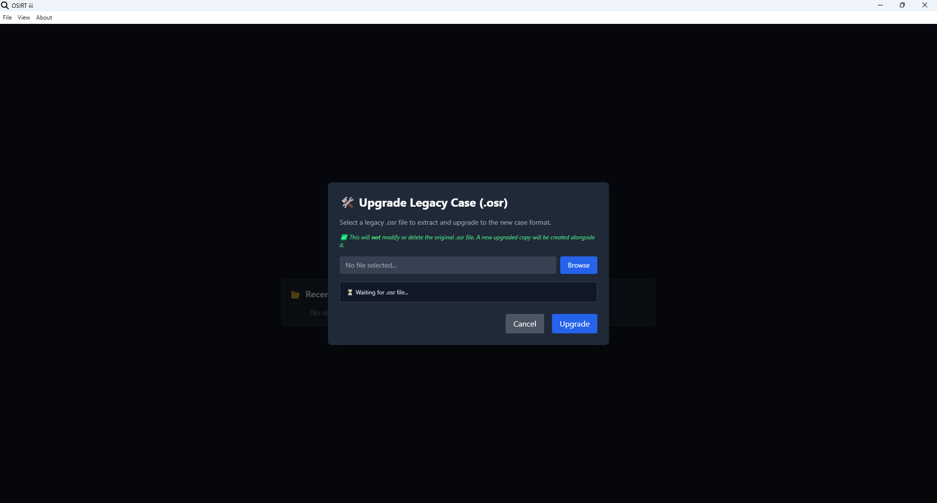 Legacy Case Upgrade Screenshot