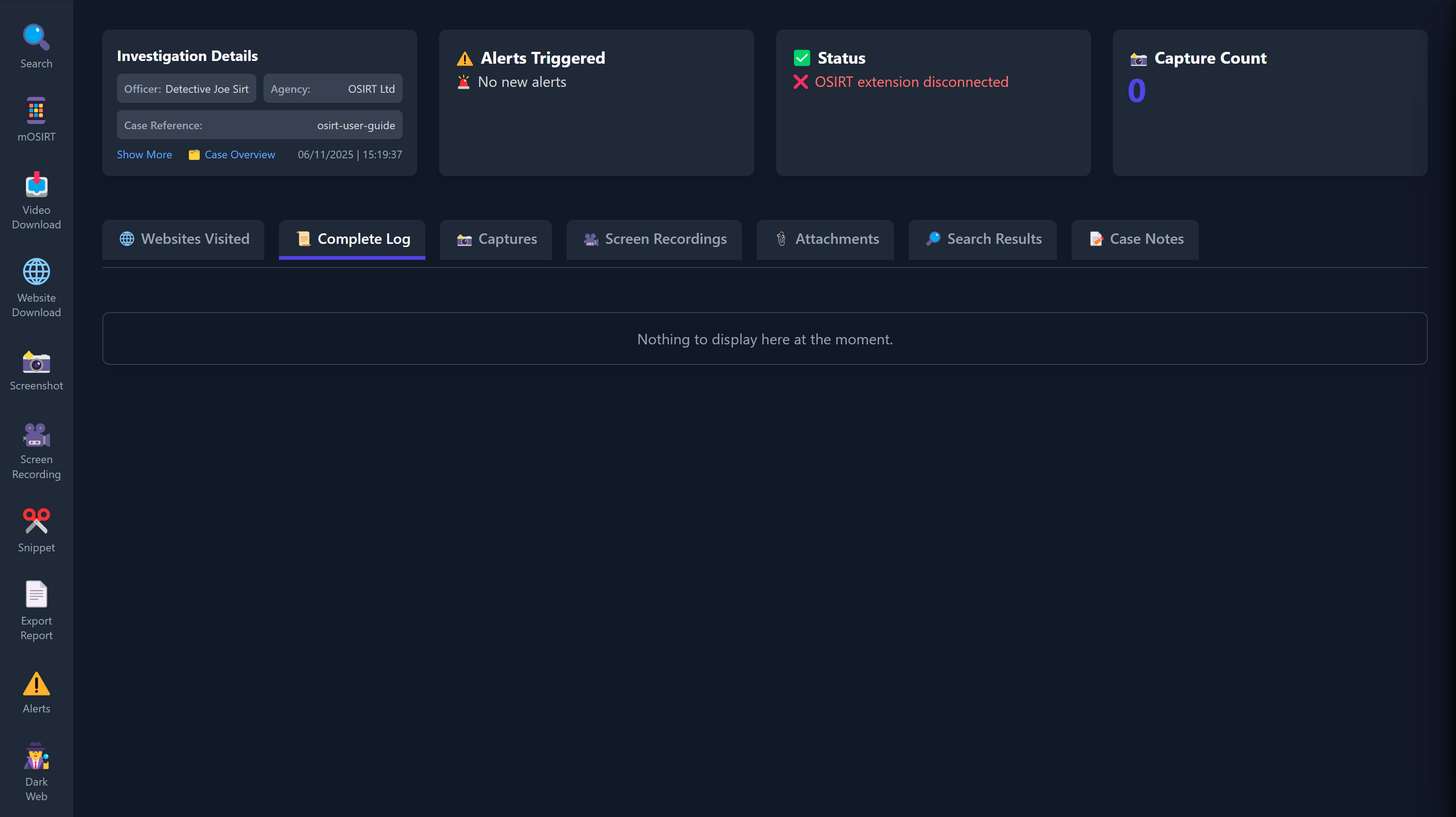 main dashboard overview